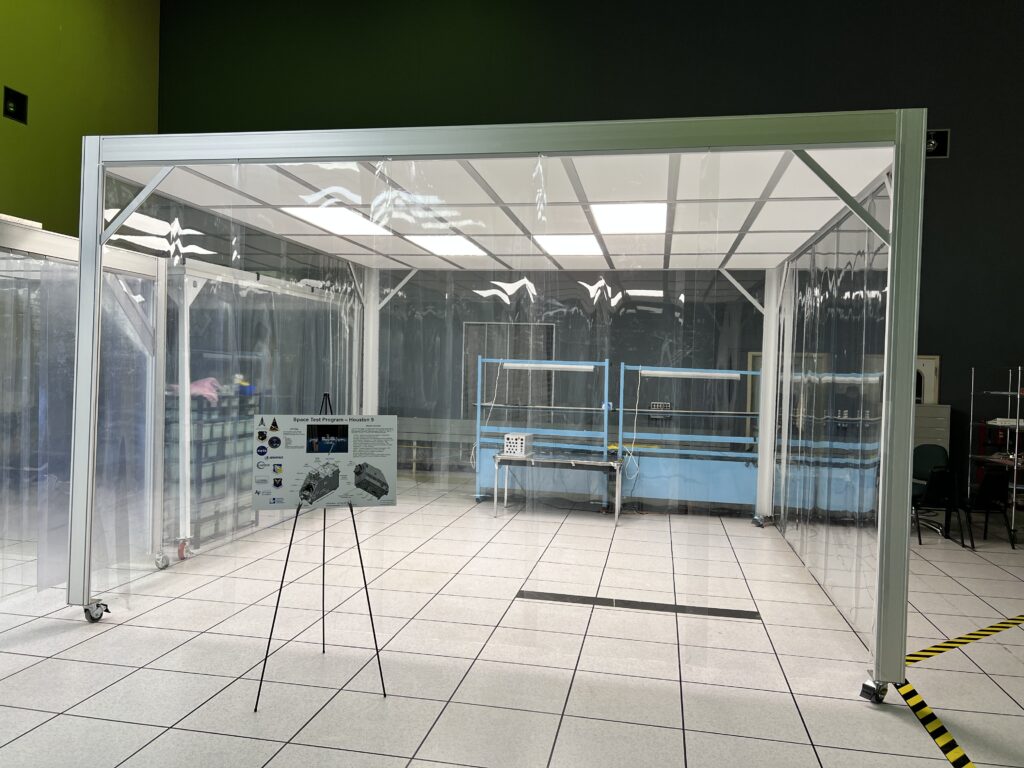 Modular softwall cleanroom by Gerbig Cleanrooms, featuring clear panels and a blue interior.